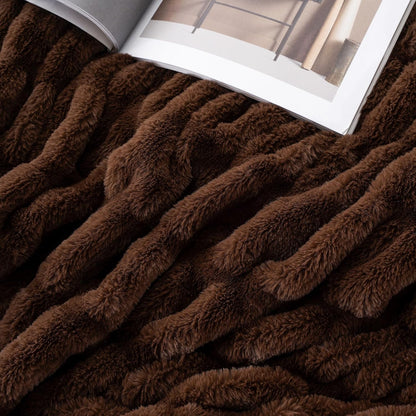 Plush Luxury Faux Rabbit Fur Bedspread Throw - Ivory, Brown & Beige Lilly & Lula