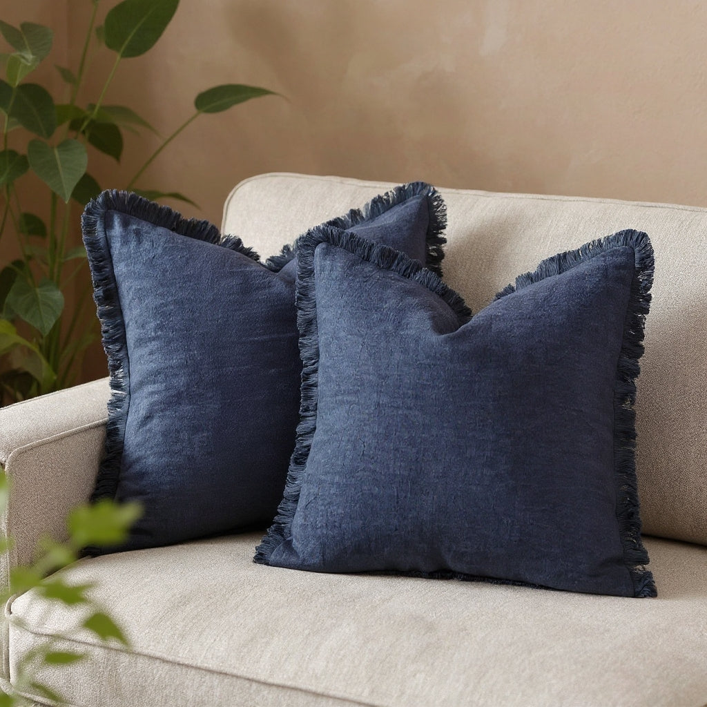 Decorative Nordic Frill Cotton & Linen Cushion Covers - 5 Colours 45*45cm Blue Lilly & Lula