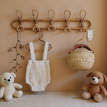 Children's Natural Rattan Wall Hook Organiser - 3 & 5 Hooks 5 hooks 58*8*20cm - Beige Lilly & Lula