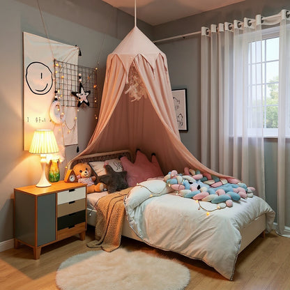 Kids Bed Canopy With Tassel & Frill Detail - White, Pink & Grey Light Pink with Tassel Lilly & Lula