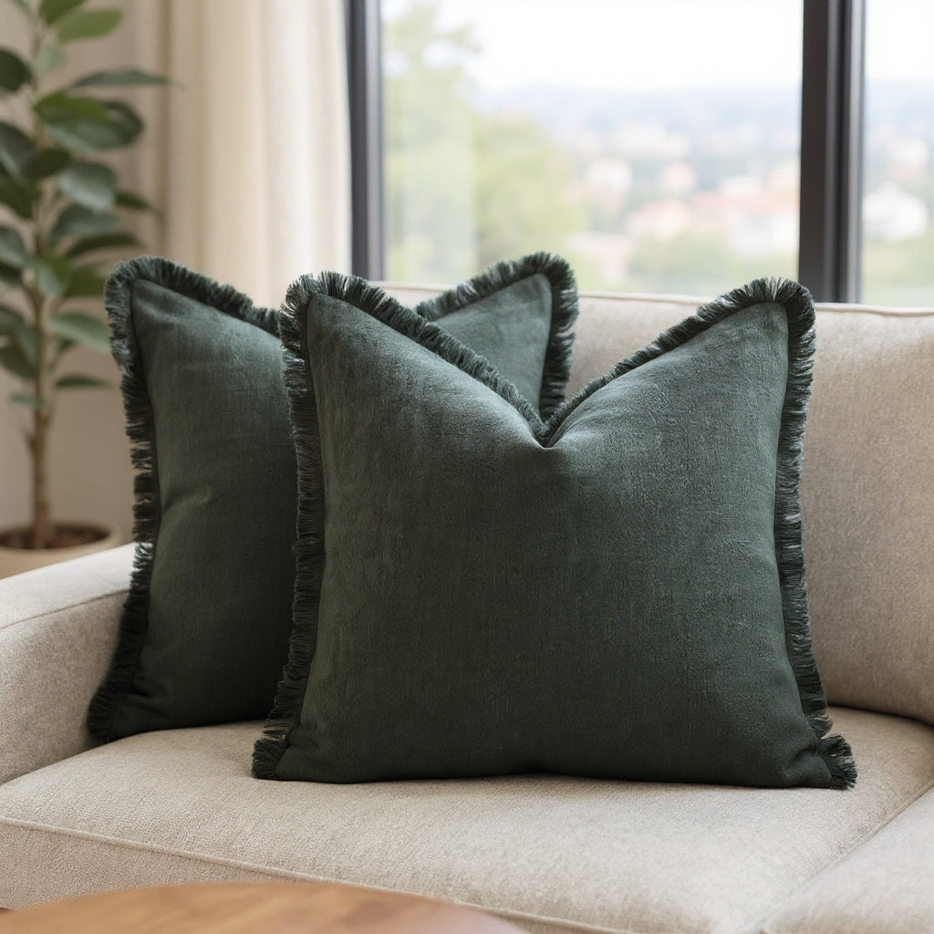 Decorative Nordic Frill Cotton & Linen Cushion Covers - 5 Colours 45*45cm Green Lilly & Lula