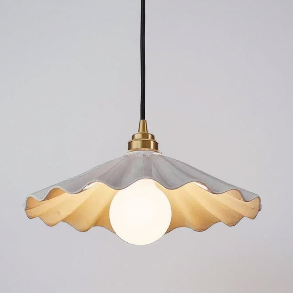 Scandinavian Ceramic LED Hanging Ceiling Pendant Light Fixture - White Black Cord (No Wood Fixture) Lilly & Lula