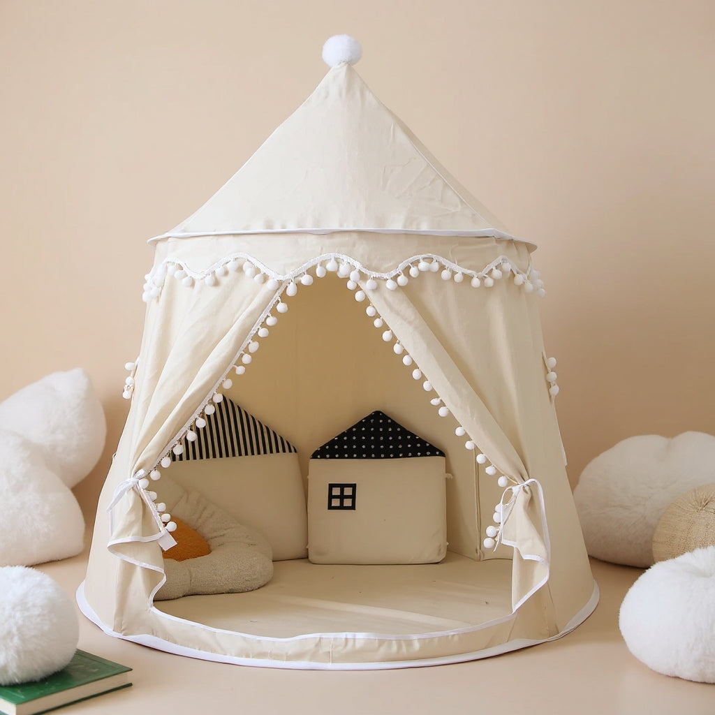 Round Plush Indoor & Outdoor Play Tent for Children - 3 Colours Beige Lilly & Lula