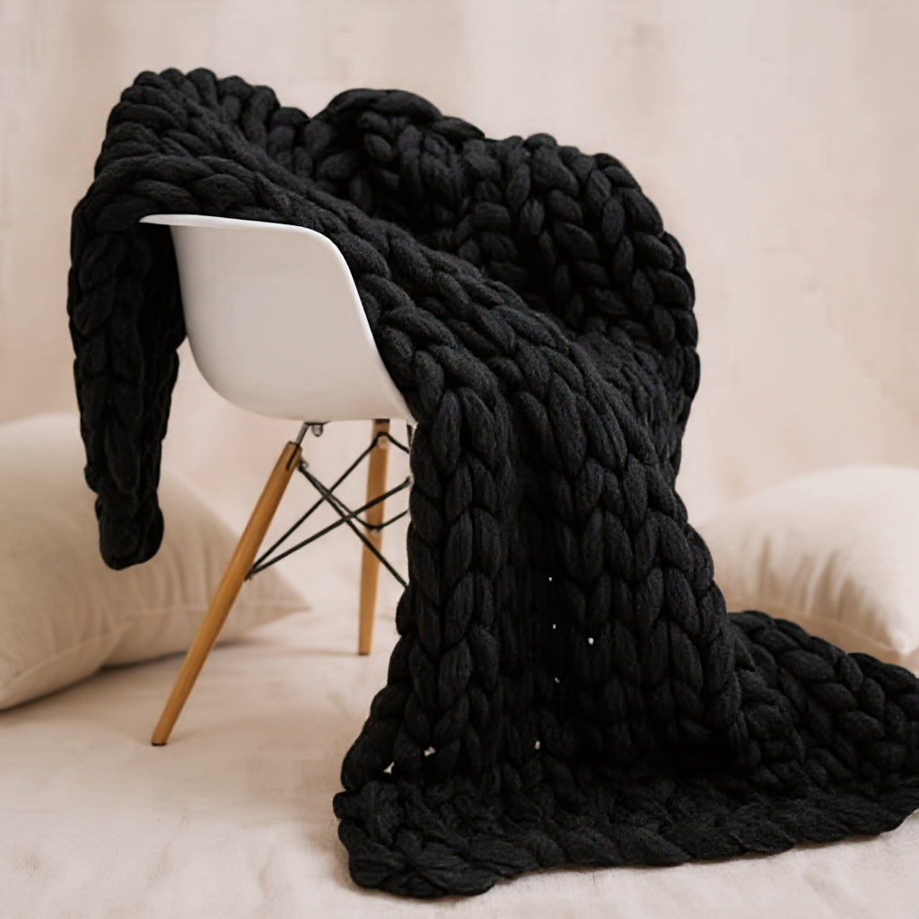 Chunky Knitted Merino Wool Blanket Throw - 8 Colours Black Lilly & Lula