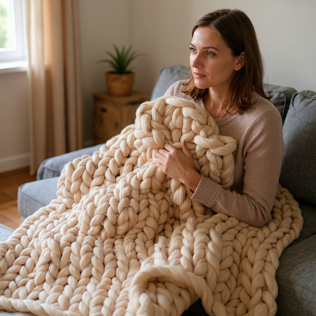 Chunky Knitted Merino Wool Blanket Throw - 8 Colours Lilly & Lula