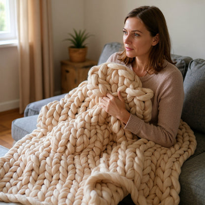 Chunky Knitted Merino Wool Blanket Throw - 8 Colours Lilly & Lula