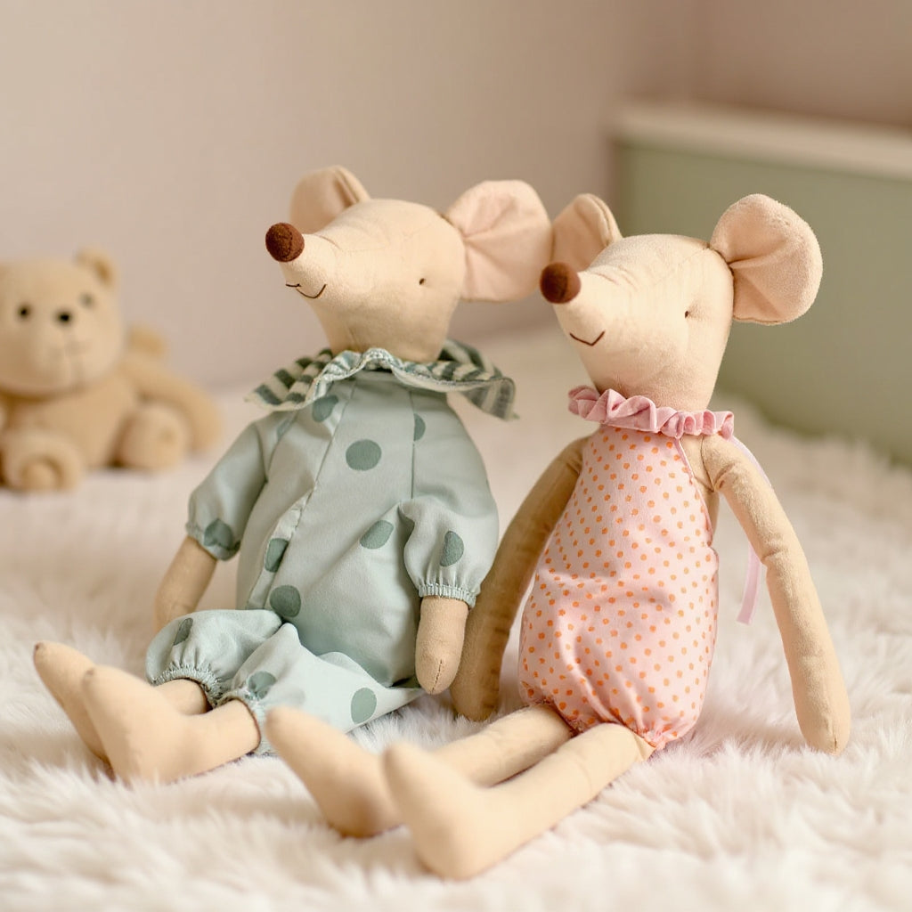 Bowknot Mouse Stuffed Toy Doll For Boys & Girls - Pink & Green Lilly & Lula