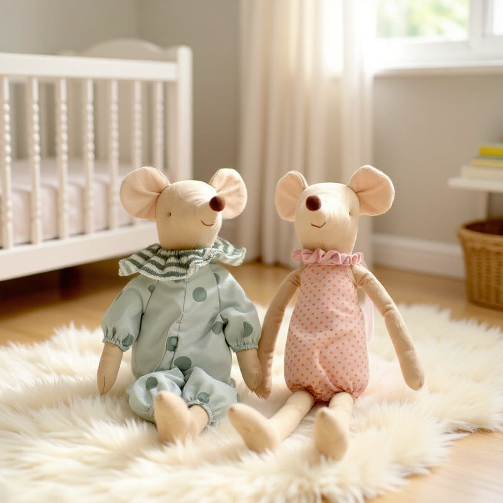 Bowknot Mouse Stuffed Toy Doll For Boys & Girls - Pink & Green Lilly & Lula