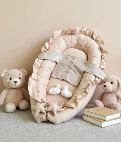 Portable Padded Lounger Baby Nest Pod & Bed with Frill Detail - 6 Colours Beige 88*50cm Lilly & Lula