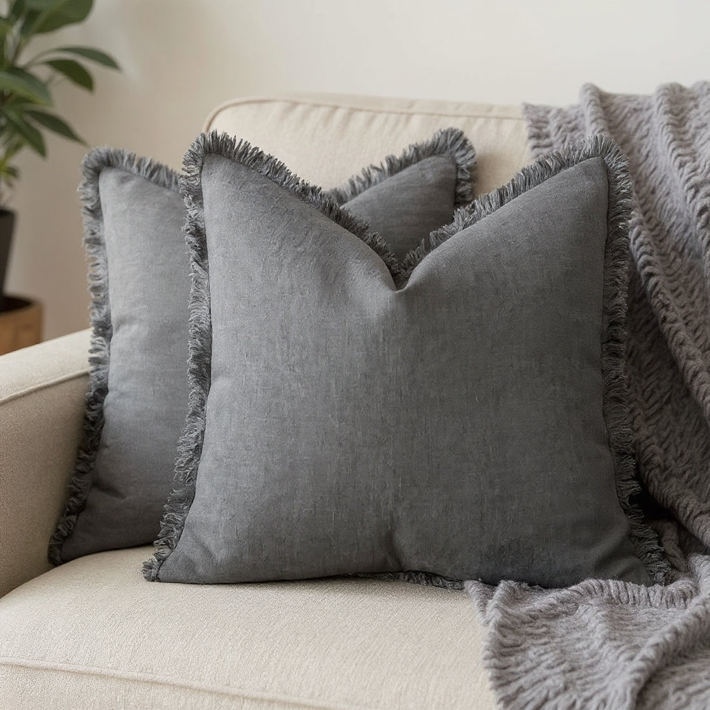 Decorative Nordic Frill Cotton & Linen Cushion Covers - 5 Colours 45*45cm Grey Lilly & Lula