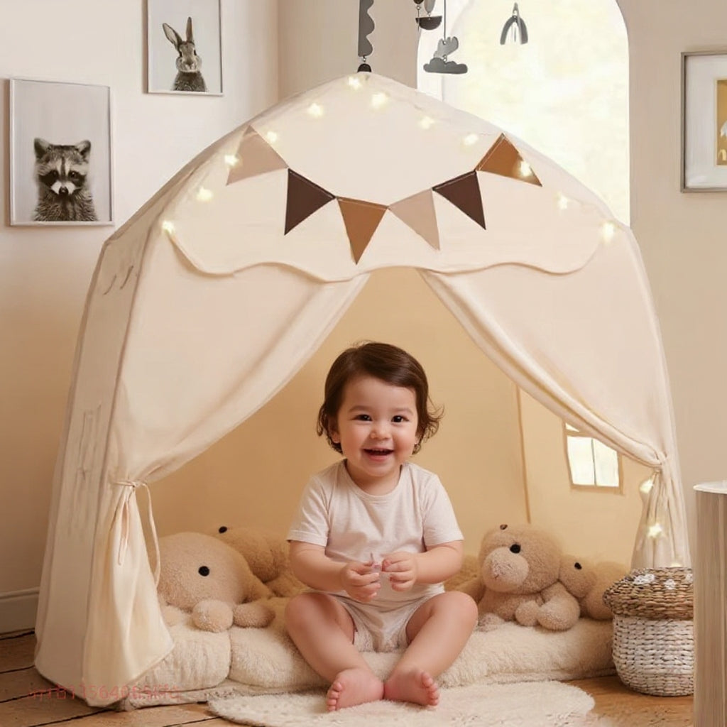 Large Indoor & Outdoor Play Tent for Children in White Beige Lilly & Lula