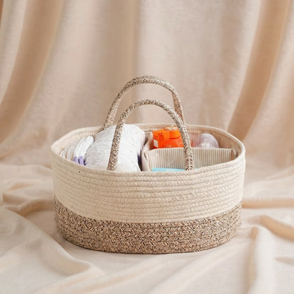 Multifunctional Cotton Nappy Caddy Storage Basket with Handles & Removable Compartments