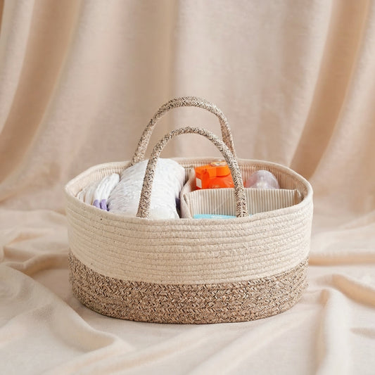 Multifunctional Cotton Nappy Caddy Storage Basket with Handles & Removable Compartments