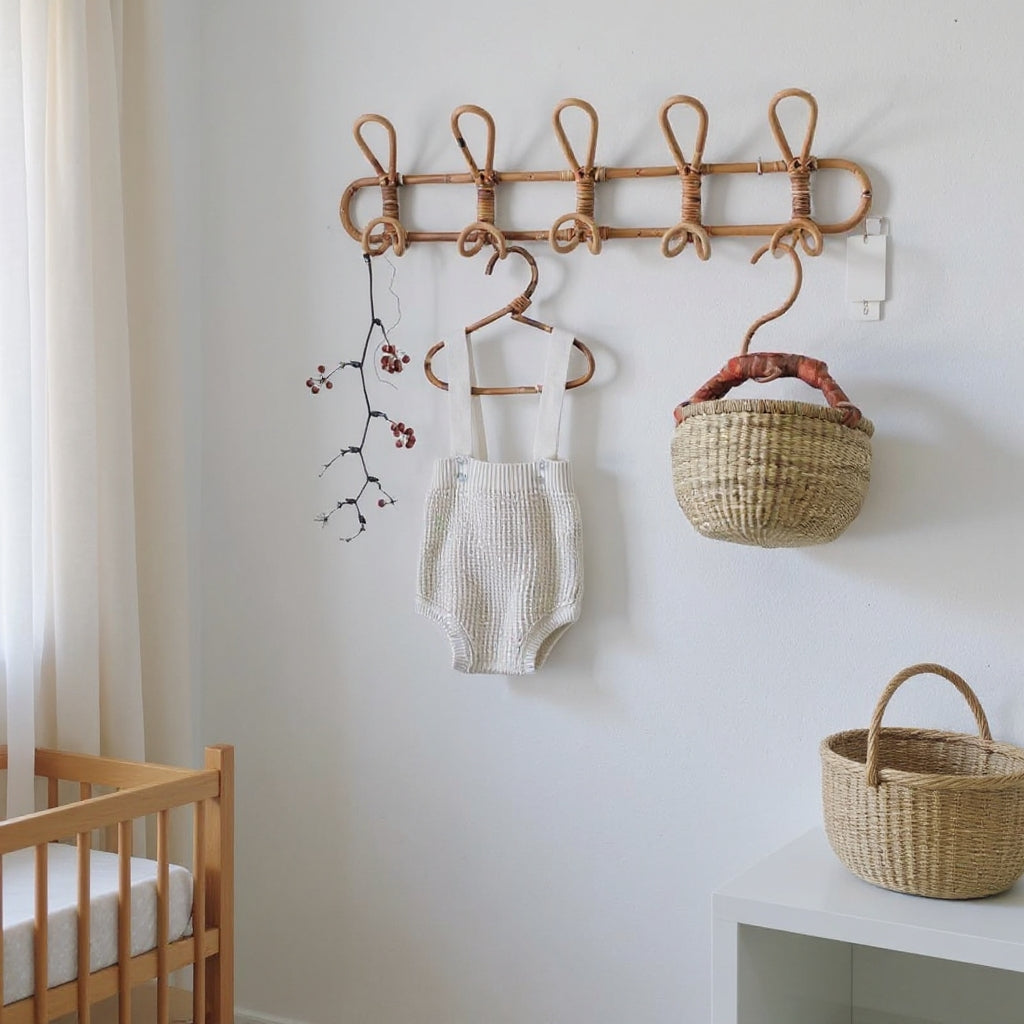 Children's Natural Rattan Wall Hook Organiser - 3 & 5 Hooks Lilly & Lula
