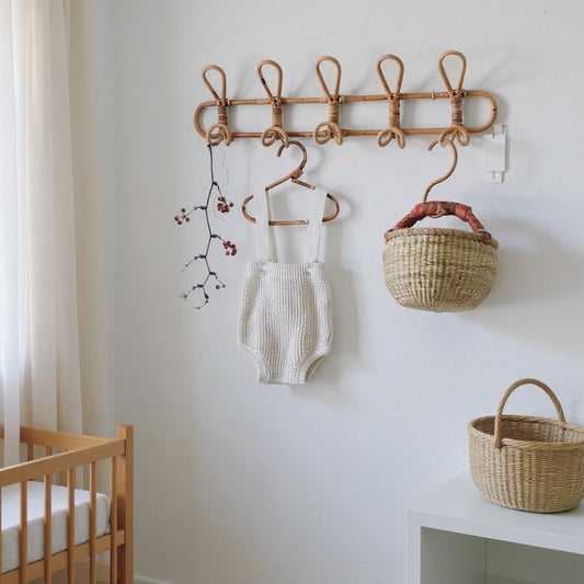 Children's Natural Rattan Wall Hook Organiser - 3 & 5 Hooks Lilly & Lula