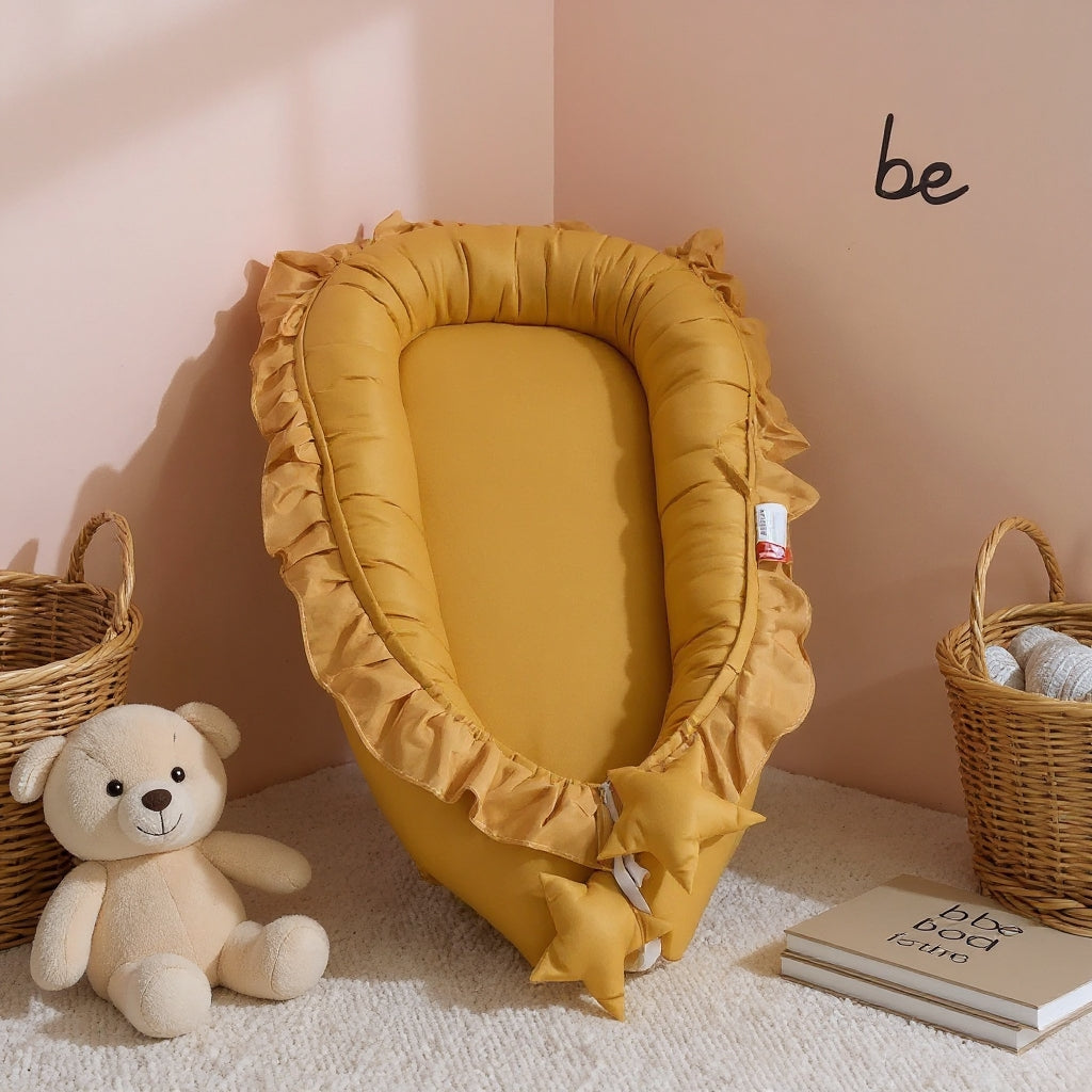 Portable Padded Lounger Baby Nest Pod & Bed with Frill Detail - 6 Colours Yellow 88*50cm Lilly & Lula