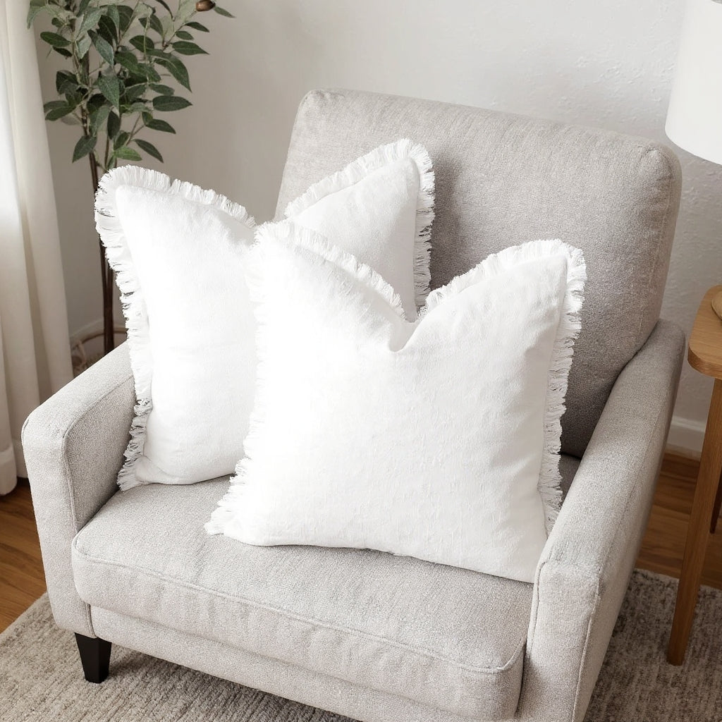Decorative Nordic Frill Cotton & Linen Cushion Covers - 5 Colours 45*45cm White Lilly & Lula