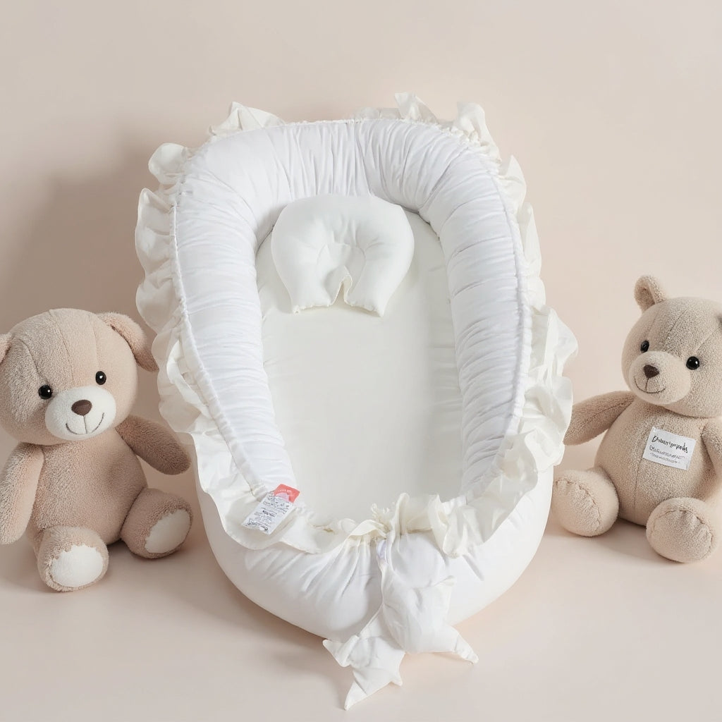 Portable Padded Lounger Baby Nest Pod & Bed with Frill Detail - 6 Colours White 88*50cm Lilly & Lula