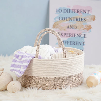 Multifunctional Cotton Nappy Caddy Storage Basket with Handles & Removable Compartments