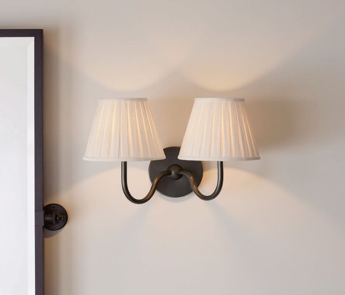 Luxurious French Style Farmhouse Double Wall Light with Linen Shade - 2 Colours Black Lilly & Lula