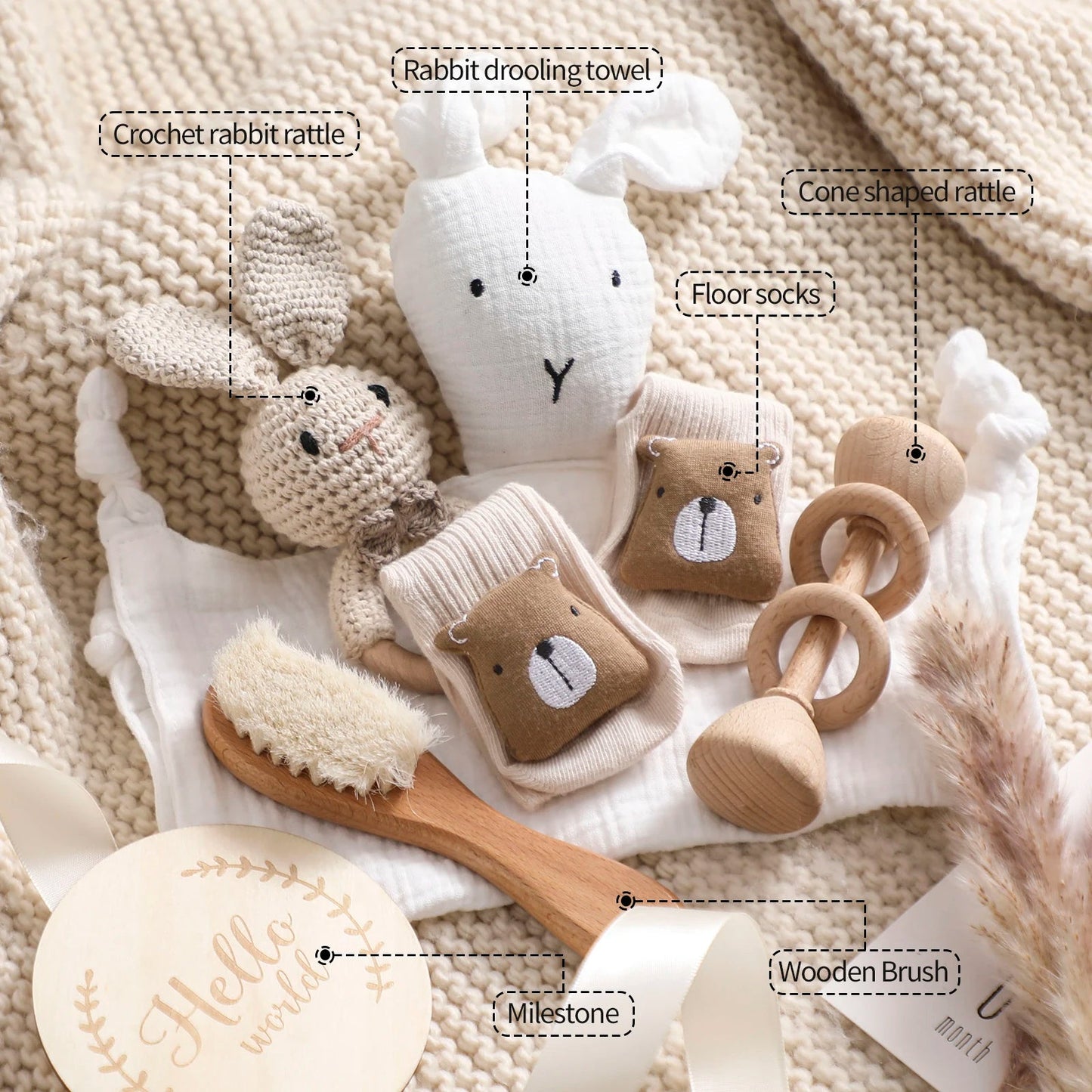 Animal New Born Baby Gift Set (0–6mths) in Natural Bear & Bunny - 7 Piece Set Lilly & Lula