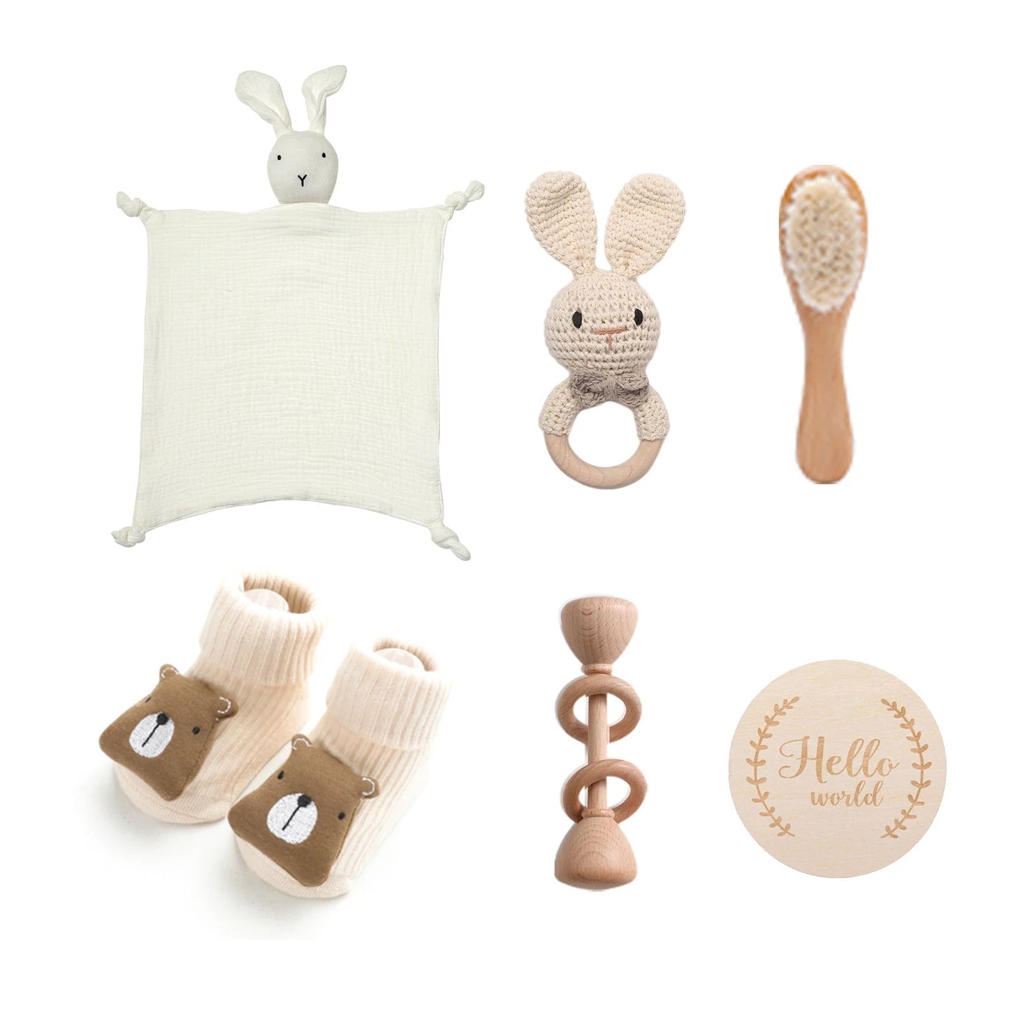 Animal New Born Baby Gift Set (0–6mths) in Natural Bear & Bunny - 7 Piece Set Lilly & Lula