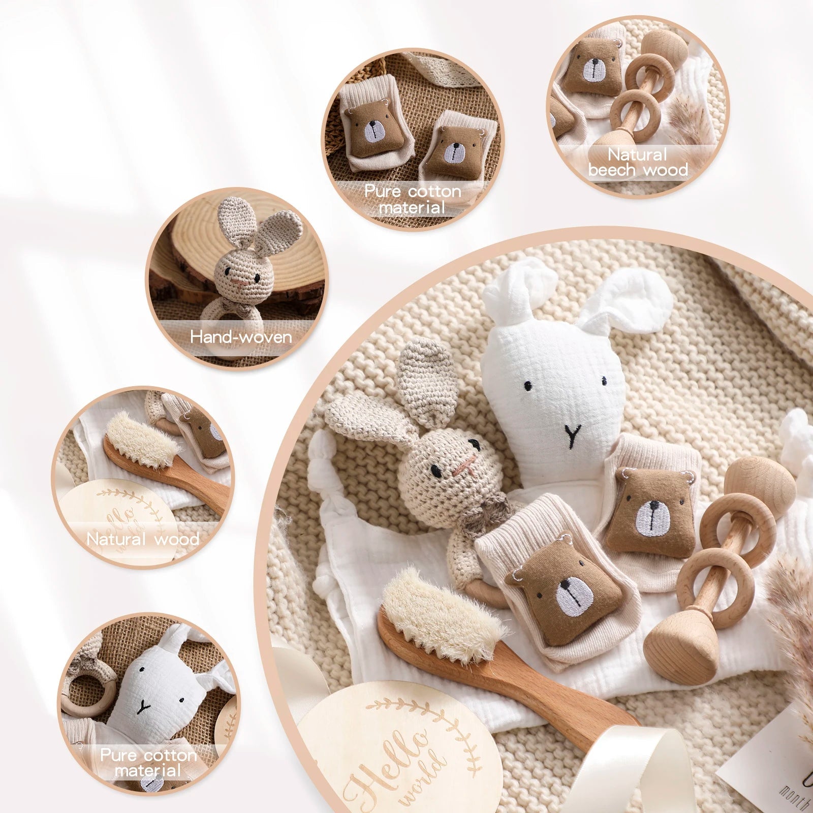 Animal New Born Baby Gift Set (0–6mths) in Natural Bear & Bunny - 7 Piece Set Lilly & Lula