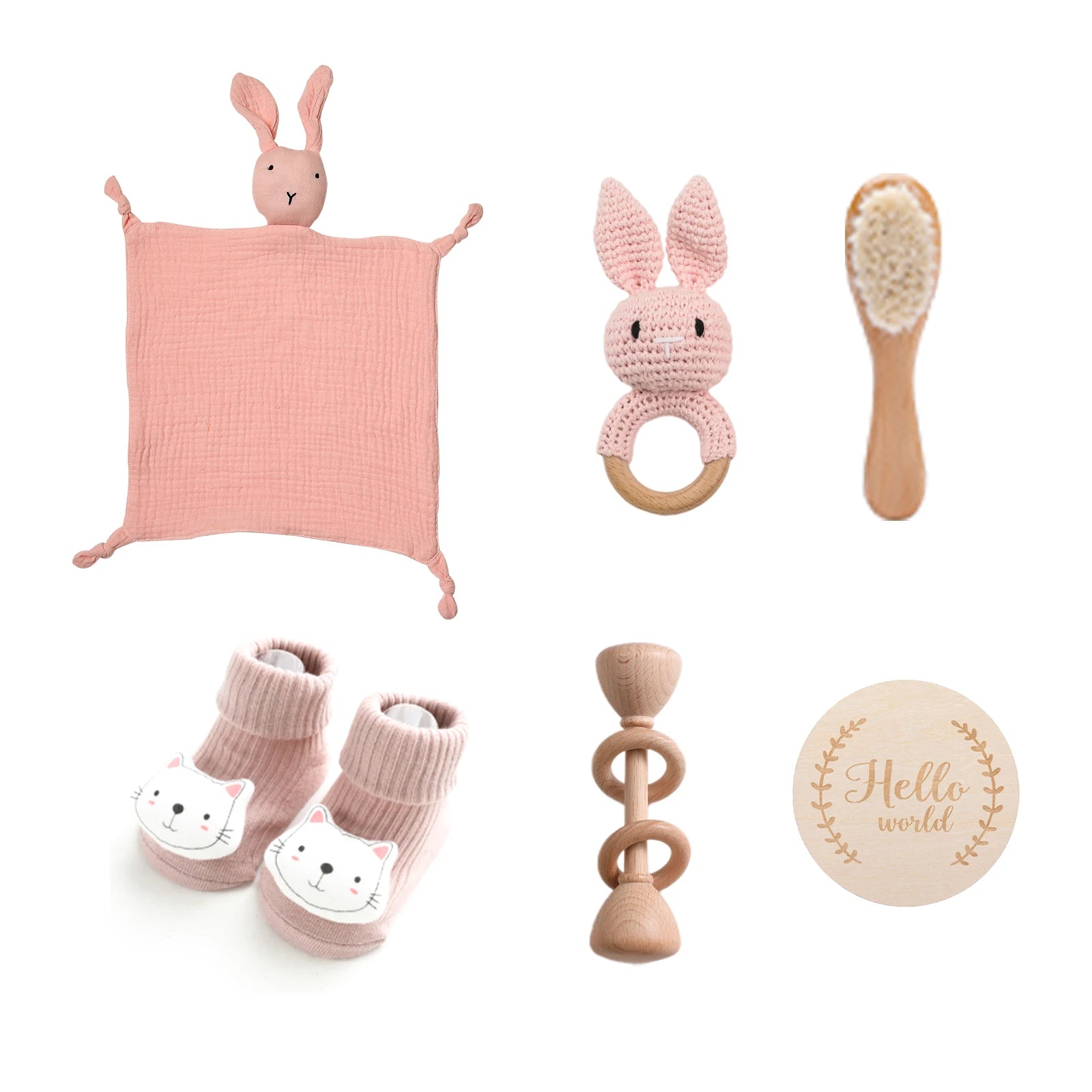 Animal New Born Baby Gift Set (0–6mths) in Pink Bunny & Cat - 7 Piece Set Lilly & Lula