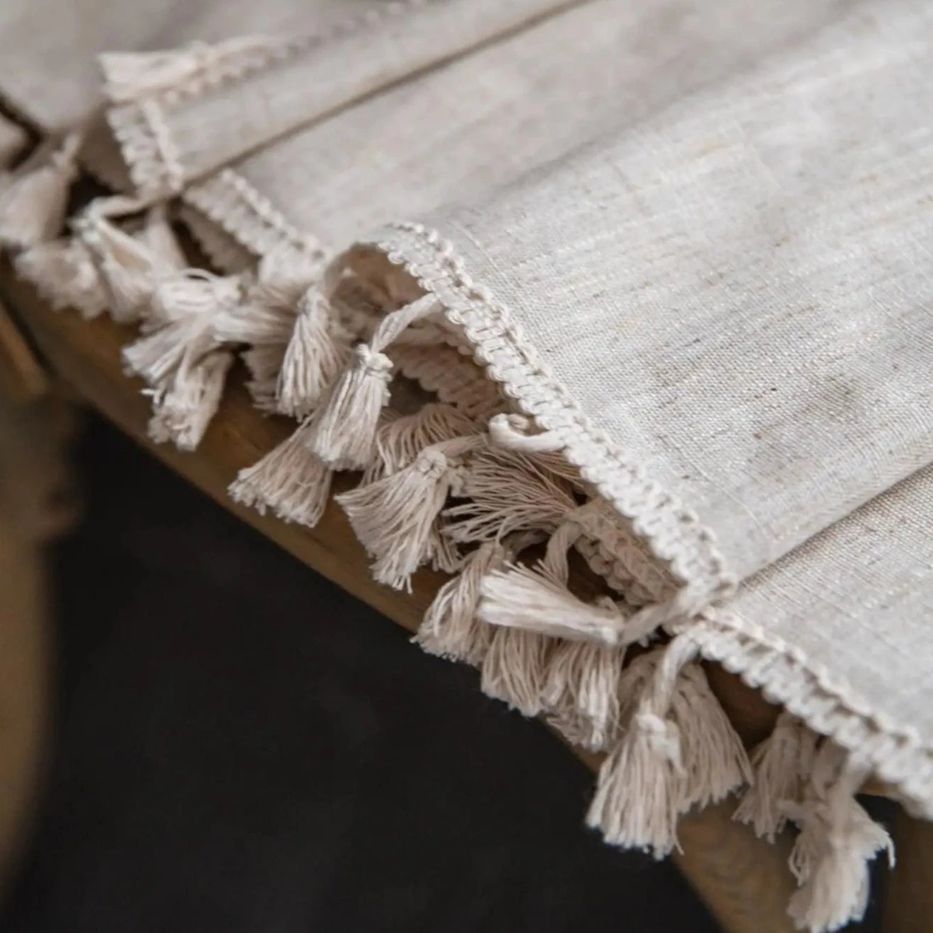 Beige Linen Farmhouse Tassel Tablecloth - 8 Sizes Lilly & Lula