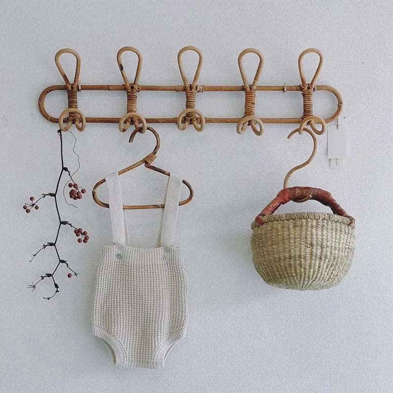 Children's Natural Rattan Wall Hook Organiser - 3 & 5 Hooks Lilly & Lula