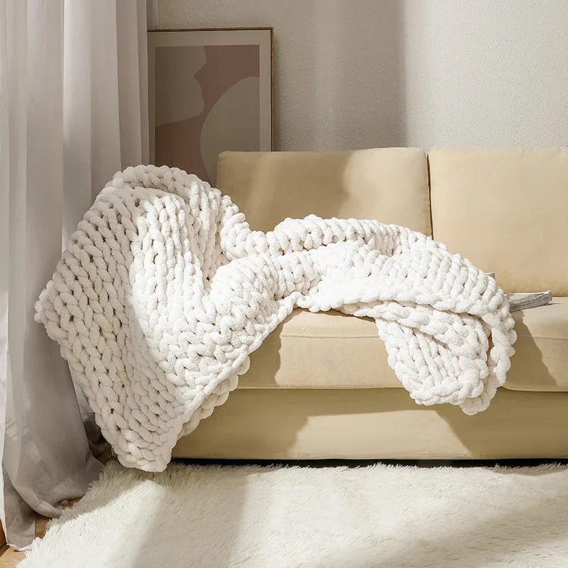 Chunky Knitted 100% Chenille Wool Blanket Throw - 10 Colours Lilly & Lula