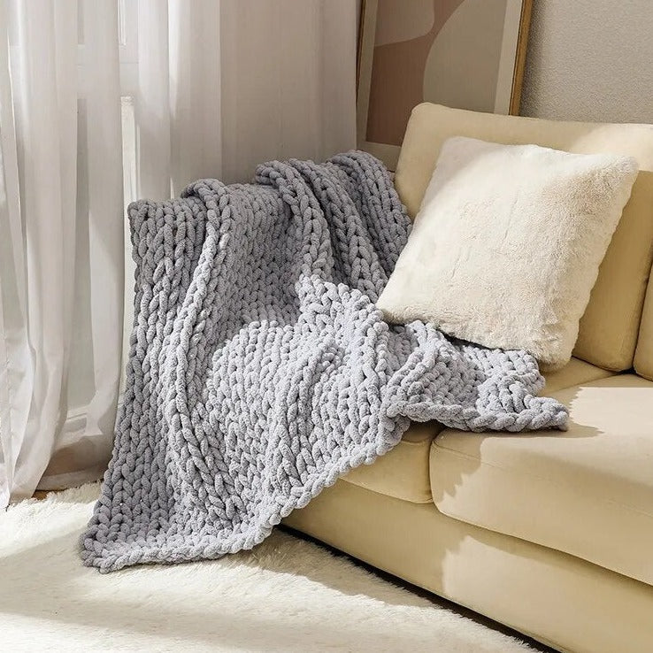 Chunky Knitted 100% Chenille Wool Blanket Throw - 10 Colours Lilly & Lula