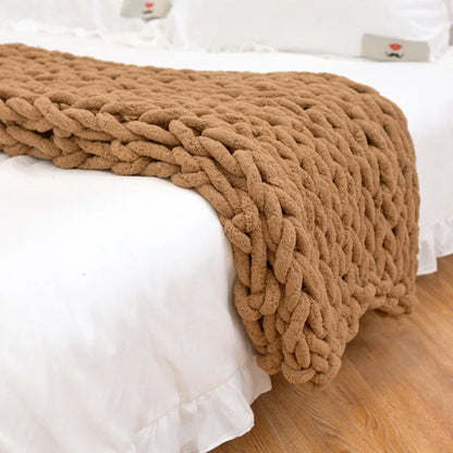 Chunky Knitted 100% Chenille Wool Blanket Throw - 10 Colours Lilly & Lula