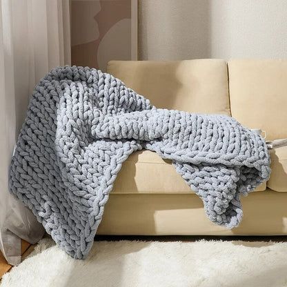 Chunky Knitted 100% Chenille Wool Blanket Throw - 10 Colours Lilly & Lula