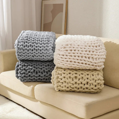 Chunky Knitted 100% Chenille Wool Blanket Throw - 10 Colours Lilly & Lula