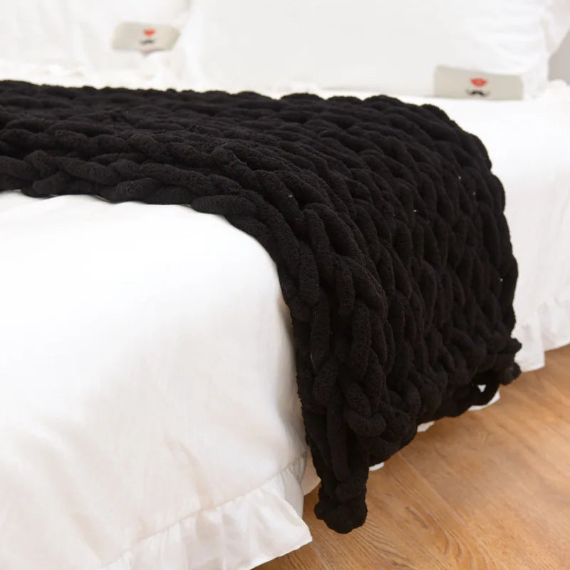 Chunky Knitted 100% Chenille Wool Blanket Throw - 10 Colours Lilly & Lula