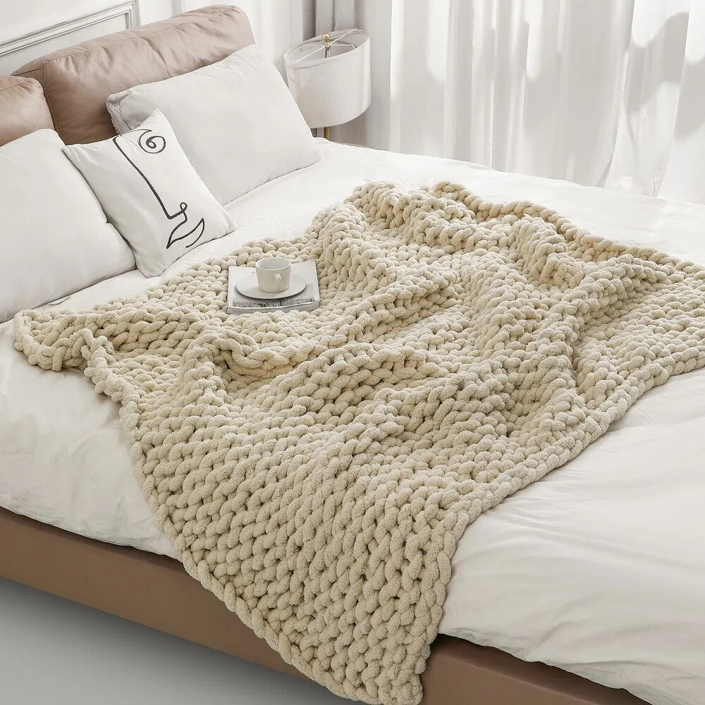 Chunky Knitted 100% Chenille Wool Blanket Throw - 10 Colours Lilly & Lula