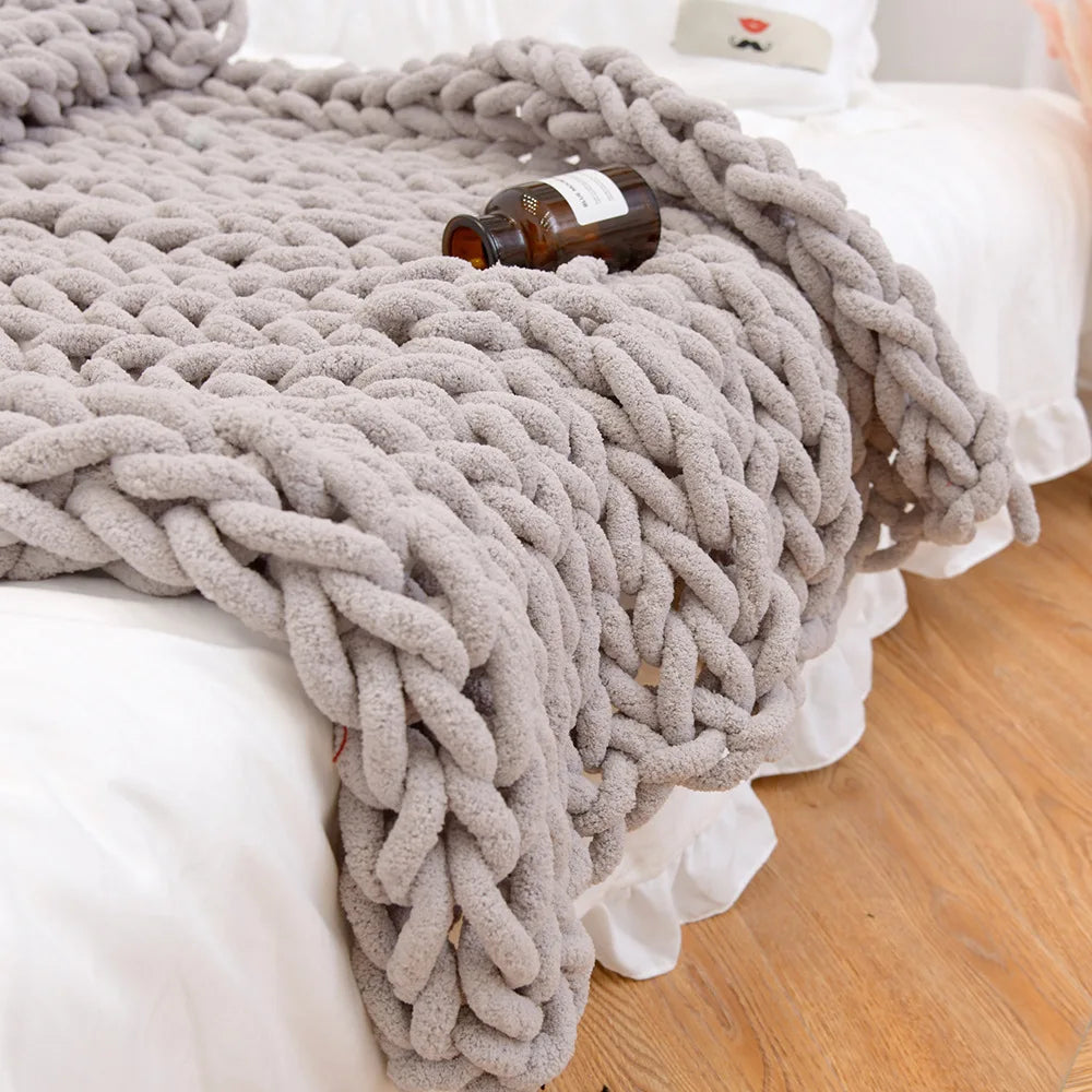 Chunky Knitted 100% Chenille Wool Blanket Throw - 10 Colours Lilly & Lula