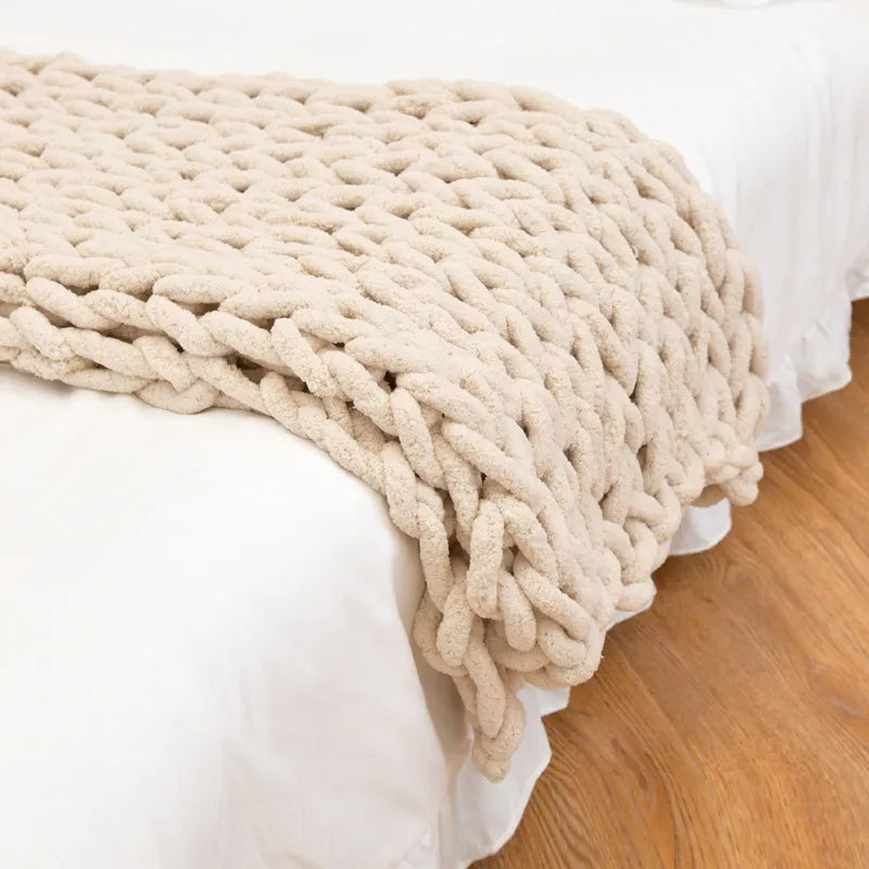 Chunky Knitted 100% Chenille Wool Blanket Throw - 10 Colours Lilly & Lula