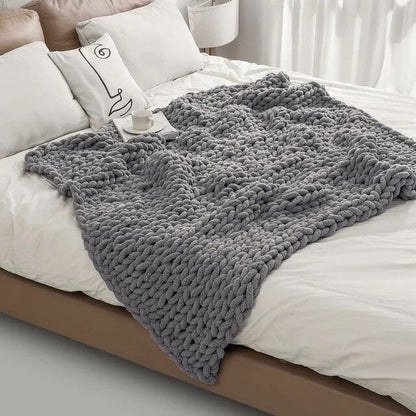 Chunky Knitted 100% Chenille Wool Blanket Throw - 10 Colours Lilly & Lula