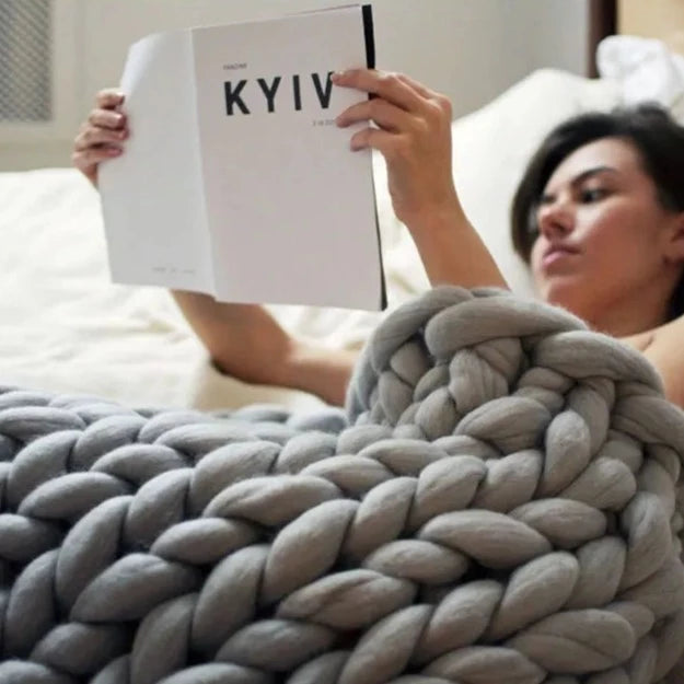 Merino wool knitted blanket hotsell