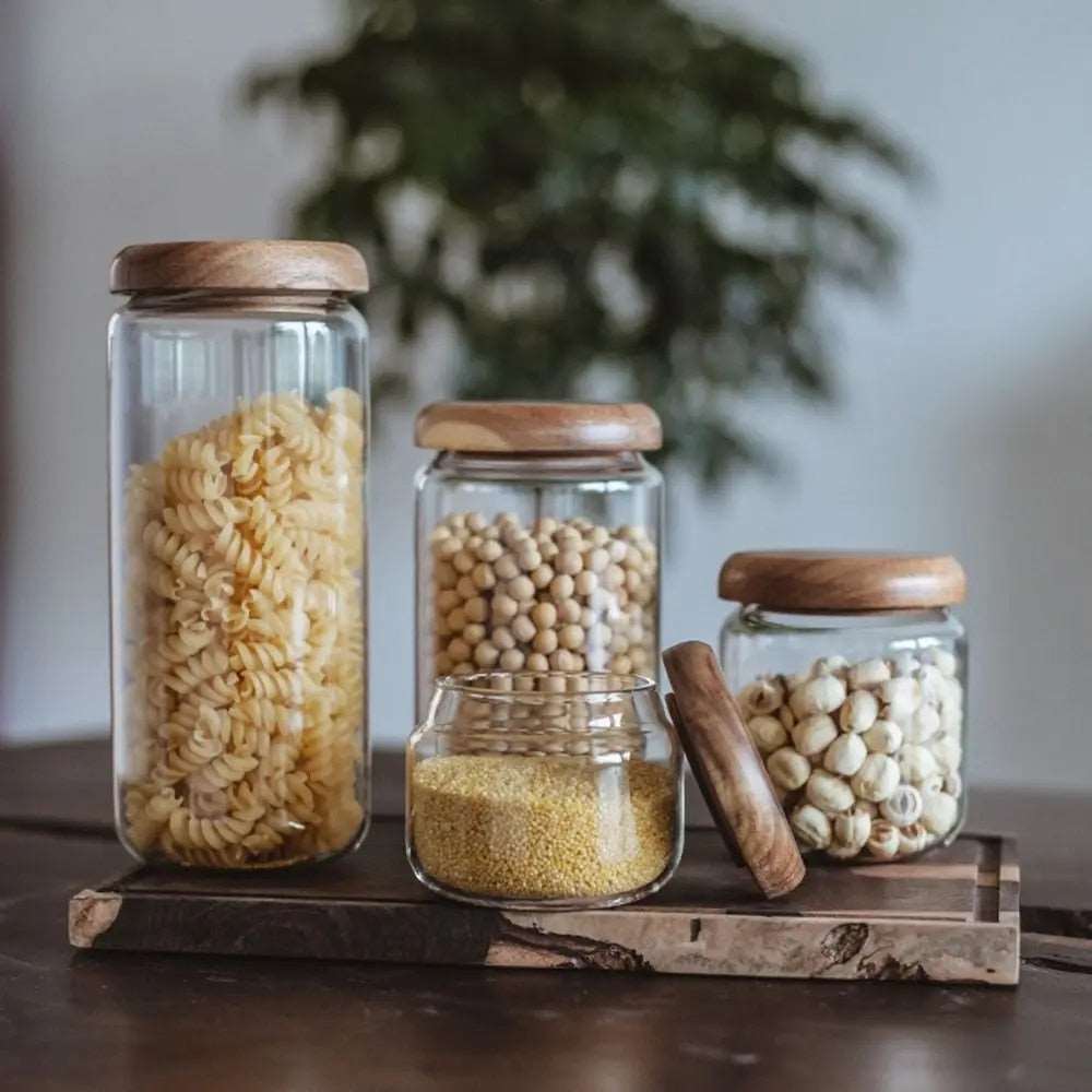 Lilly & Lula | Clear Glass Food Storage Container With Wood Lid - 4 Sizes