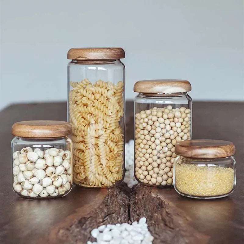 Clear Glass Food Storage Container With Wood Lid - 4 Sizes Lilly & Lula