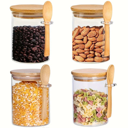 Clear Glass Storage Containers With Airtight Lid & Wooden Spoon - 540ml Lilly & Lula