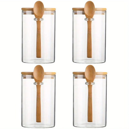 Clear Glass Storage Containers With Airtight Lid & Wooden Spoon - 540ml Lilly & Lula