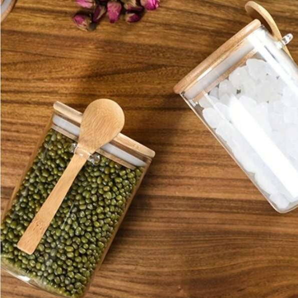 Clear Glass Storage Containers With Airtight Lid & Wooden Spoon - 540ml Lilly & Lula