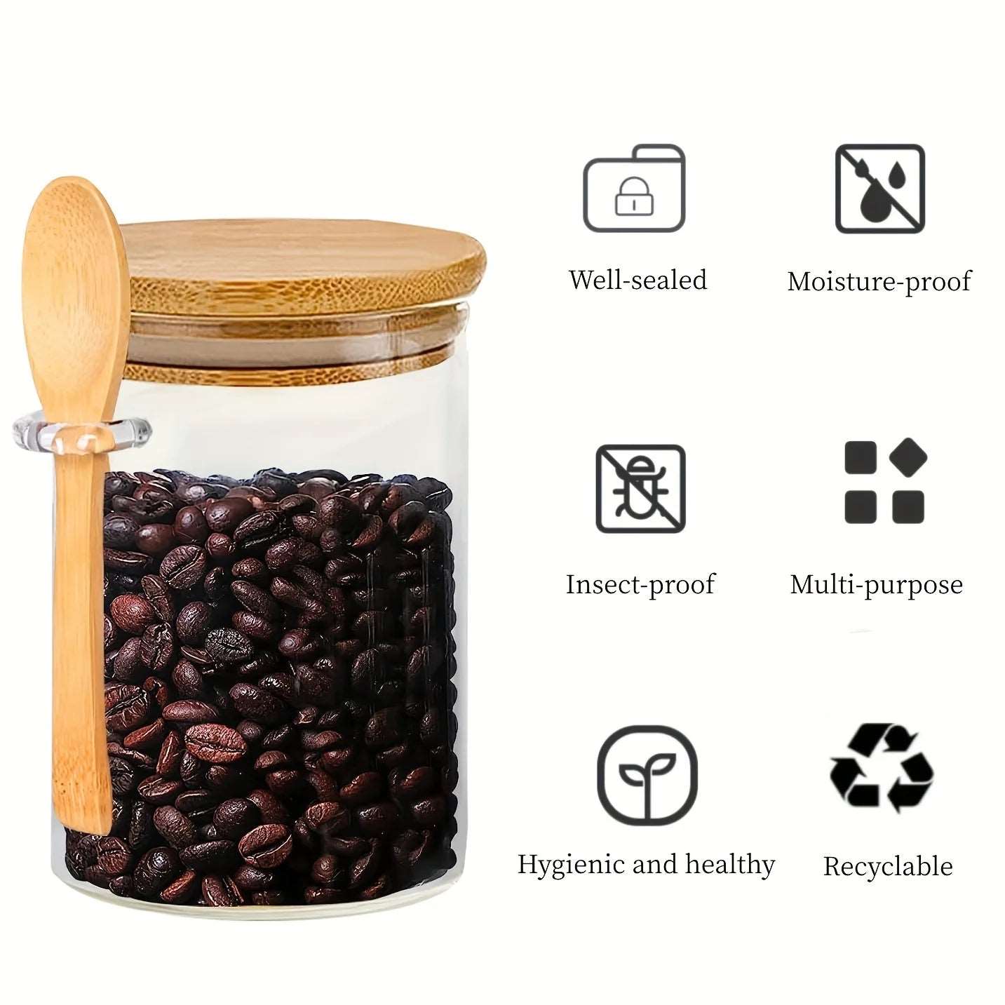 Clear Glass Storage Containers With Airtight Lid & Wooden Spoon - 540ml Lilly & Lula