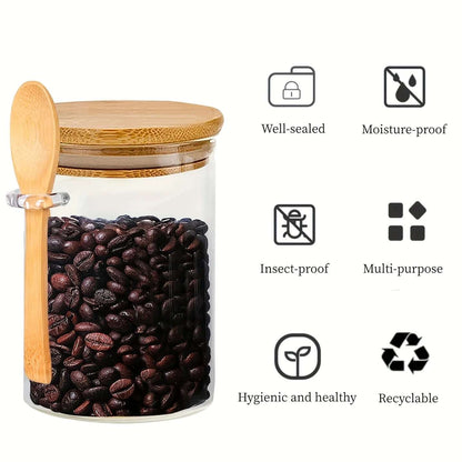 Clear Glass Storage Containers With Airtight Lid & Wooden Spoon - 540ml Lilly & Lula