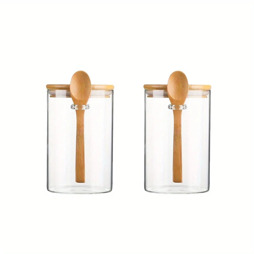 Clear Glass Storage Containers With Airtight Lid & Wooden Spoon - 540ml Lilly & Lula