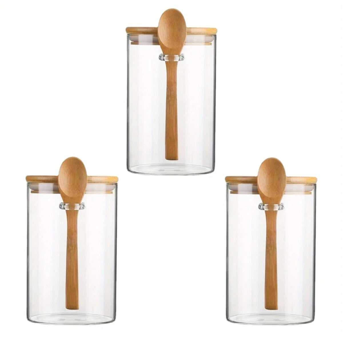 Clear Glass Storage Containers With Airtight Lid & Wooden Spoon - 540ml Lilly & Lula